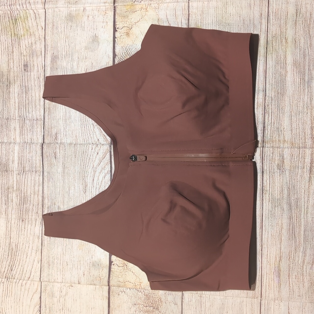 Zyia Active Brown Front Zipper Access Workout Yoga Sports Bra Size L